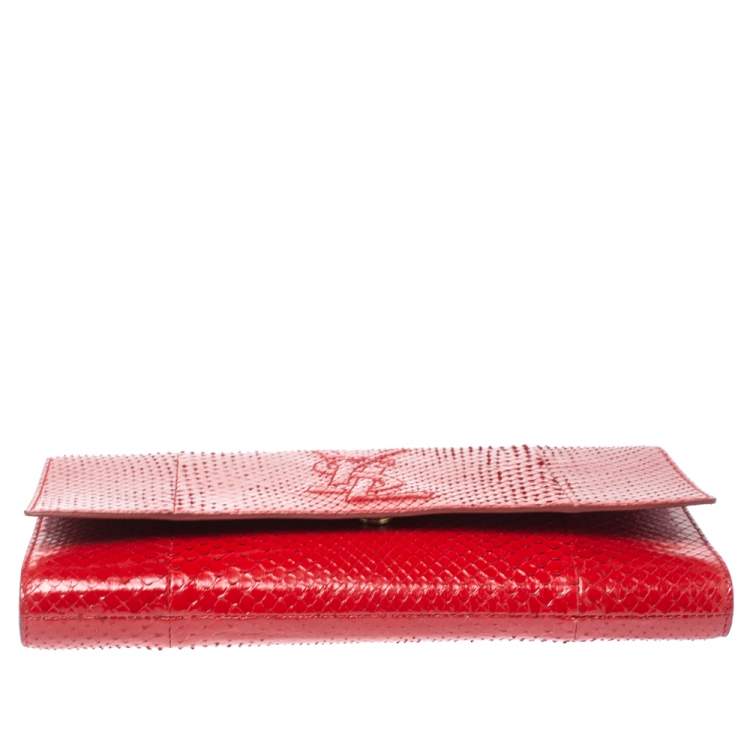 Pre Owned Yves Saint Laurent Red Python Belle De Jour Flap Clutch