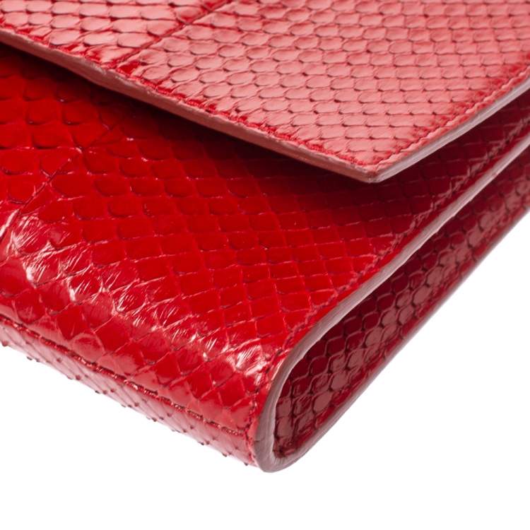 Pre Owned Yves Saint Laurent Red Python Belle De Jour Flap Clutch