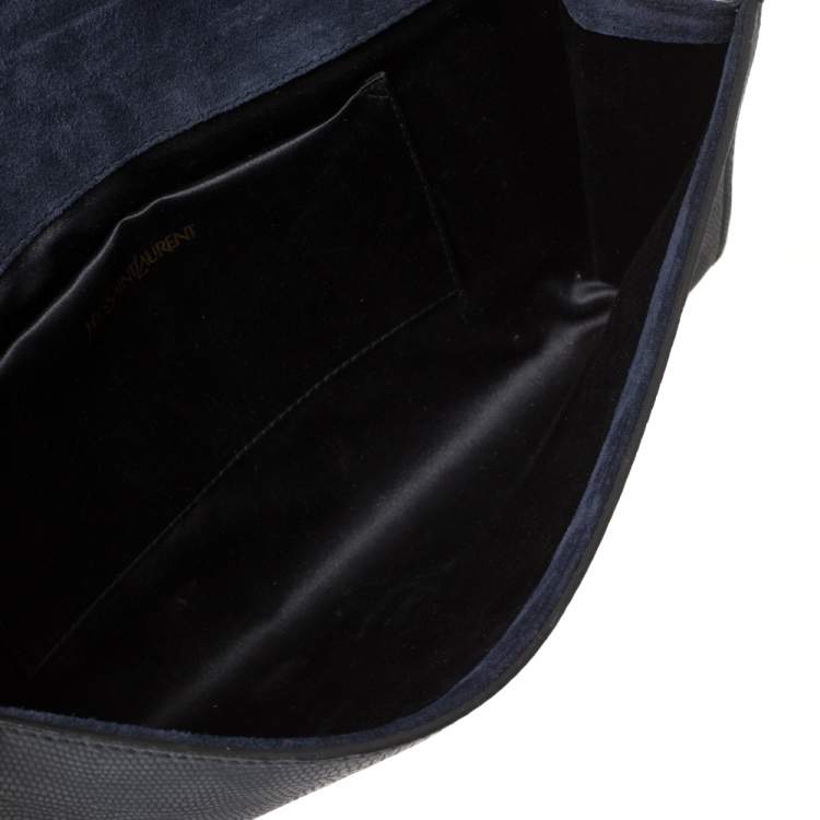 مملوكة مسبقًا Yves Saint Laurent Navy Blue Lizard Embossed Leather Y-Ligne Clutch