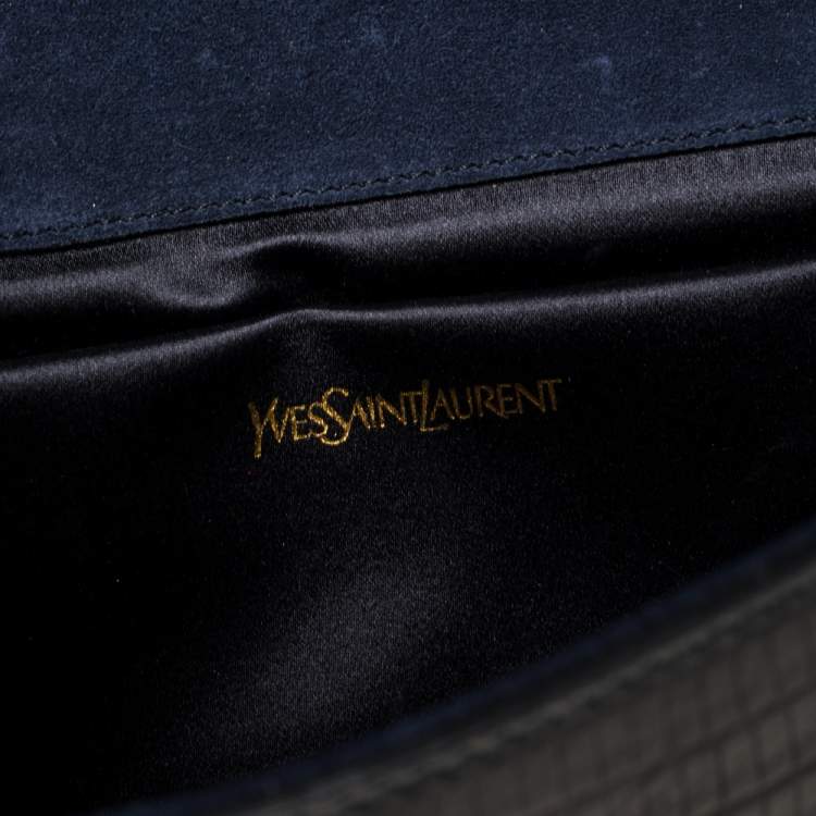 مملوكة مسبقًا Yves Saint Laurent Navy Blue Lizard Embossed Leather Y-Ligne Clutch