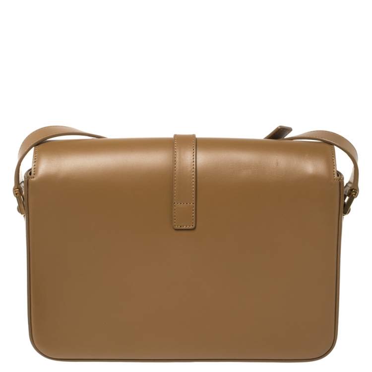 Pre Owned Saint Laurent Tan Leather Medium Monogram Université Flap Shoulder Bag