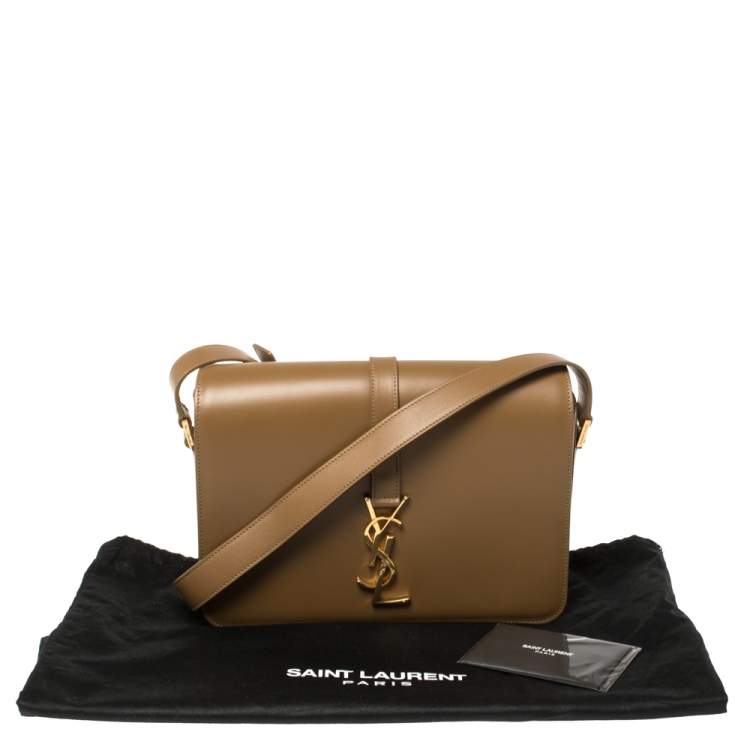 Pre Owned Saint Laurent Tan Leather Medium Monogram Université Flap Shoulder Bag