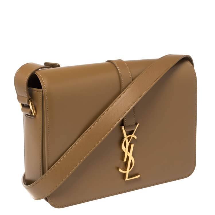 Pre Owned Saint Laurent Tan Leather Medium Monogram Université Flap Shoulder Bag