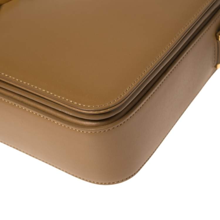 Pre Owned Saint Laurent Tan Leather Medium Monogram Université Flap Shoulder Bag
