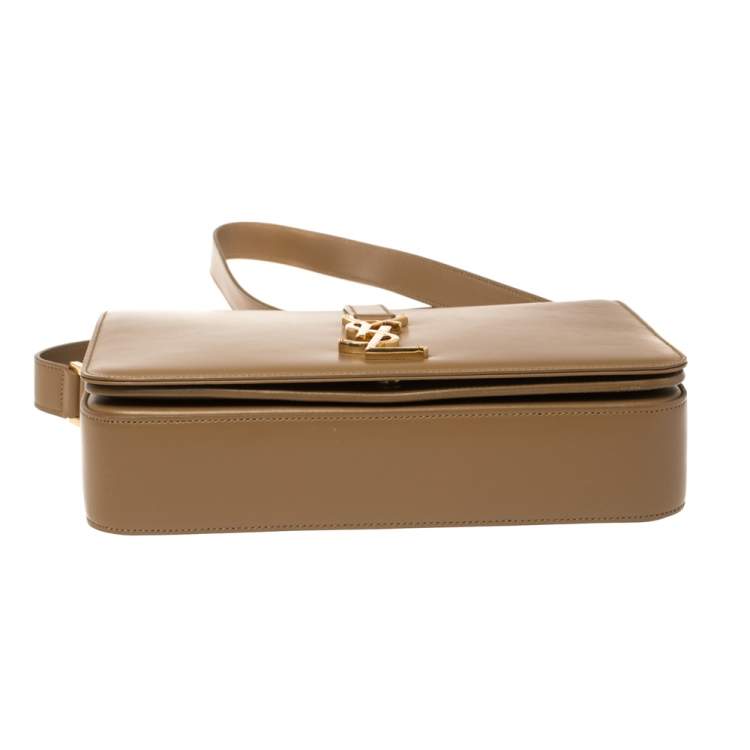 Pre Owned Saint Laurent Tan Leather Medium Monogram Université Flap Shoulder Bag