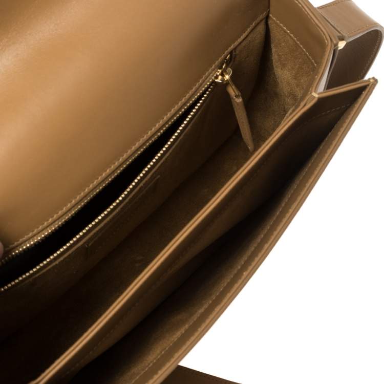 Pre Owned Saint Laurent Tan Leather Medium Monogram Université Flap Shoulder Bag