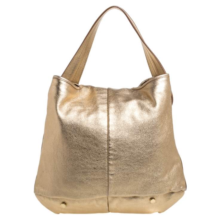 Pre Owned Yves Saint Laurent Metallic Gold Leather Capri Hobo