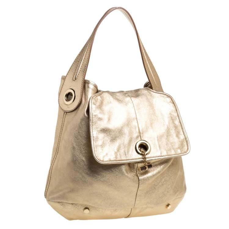 Pre Owned Yves Saint Laurent Metallic Gold Leather Capri Hobo