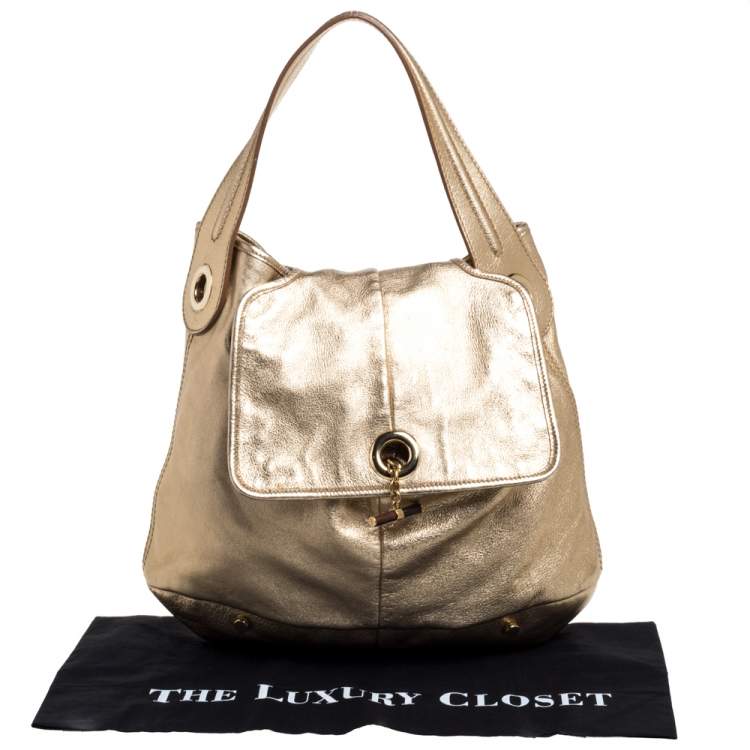 Pre Owned Yves Saint Laurent Metallic Gold Leather Capri Hobo