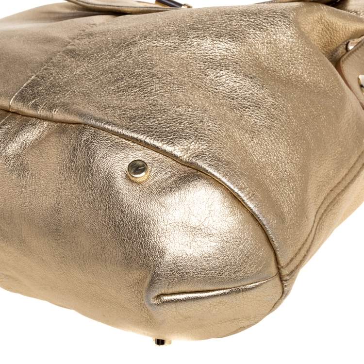 Pre Owned Yves Saint Laurent Metallic Gold Leather Capri Hobo