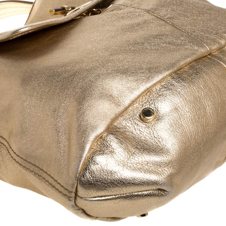 Pre Owned Yves Saint Laurent Metallic Gold Leather Capri Hobo
