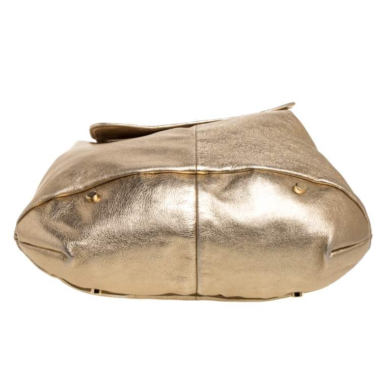 Pre Owned Yves Saint Laurent Metallic Gold Leather Capri Hobo