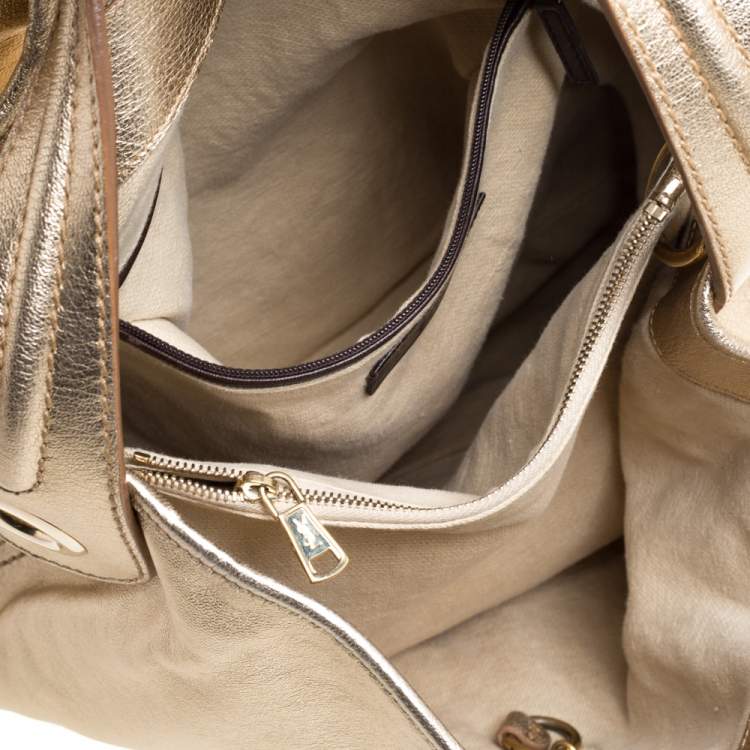 Pre Owned Yves Saint Laurent Metallic Gold Leather Capri Hobo