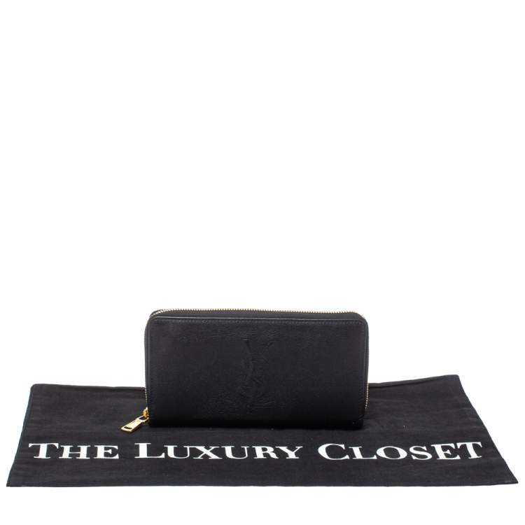 Pre Owned Saint Laurent Black Leather Belle De Jour Zip Around  Wallet