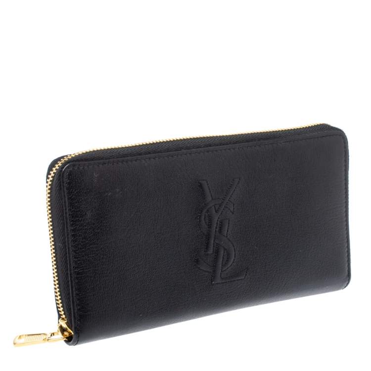 Pre Owned Saint Laurent Black Leather Belle De Jour Zip Around  Wallet