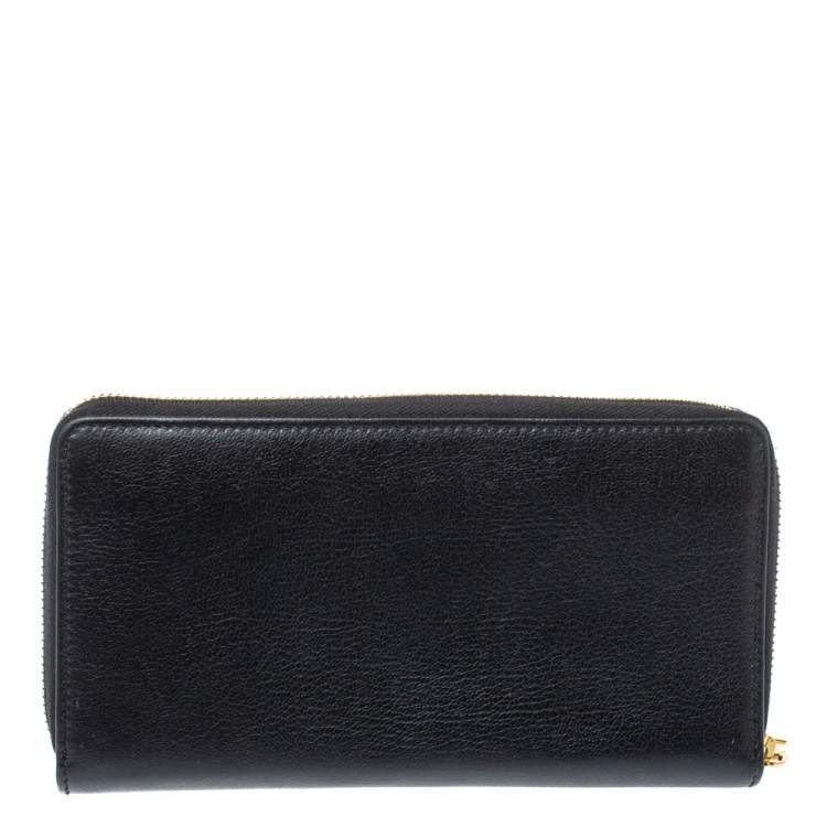 Pre Owned Saint Laurent Black Leather Belle De Jour Zip Around  Wallet