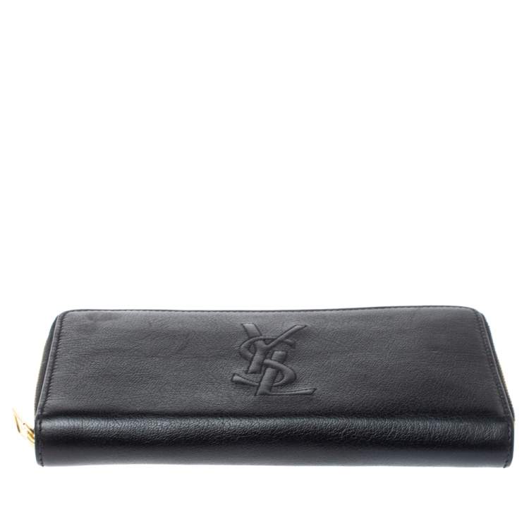 Pre Owned Saint Laurent Black Leather Belle De Jour Zip Around  Wallet