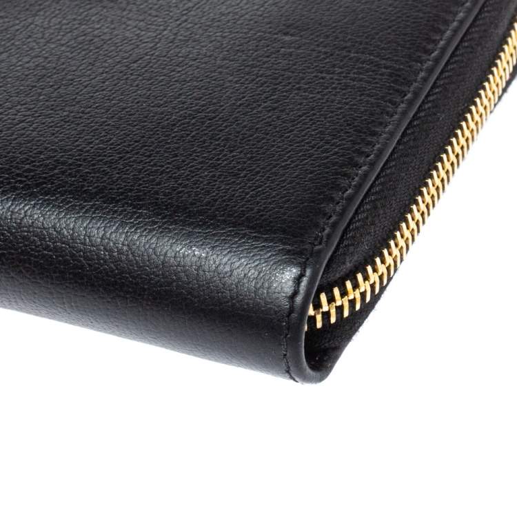Pre Owned Saint Laurent Black Leather Belle De Jour Zip Around  Wallet