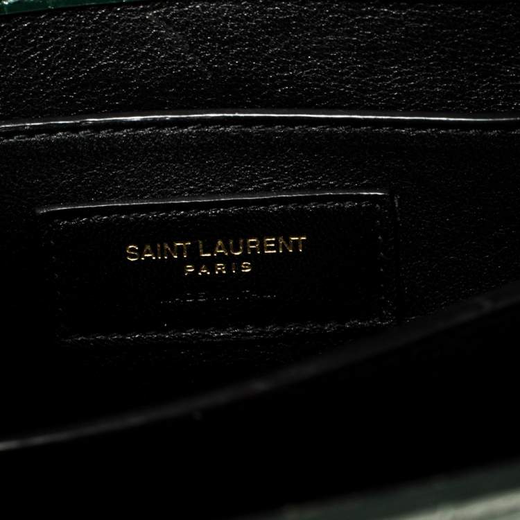 Pre Owned Saint Laurent Green Croc Embossed Leather Mini Cassandre Top Handle Bag