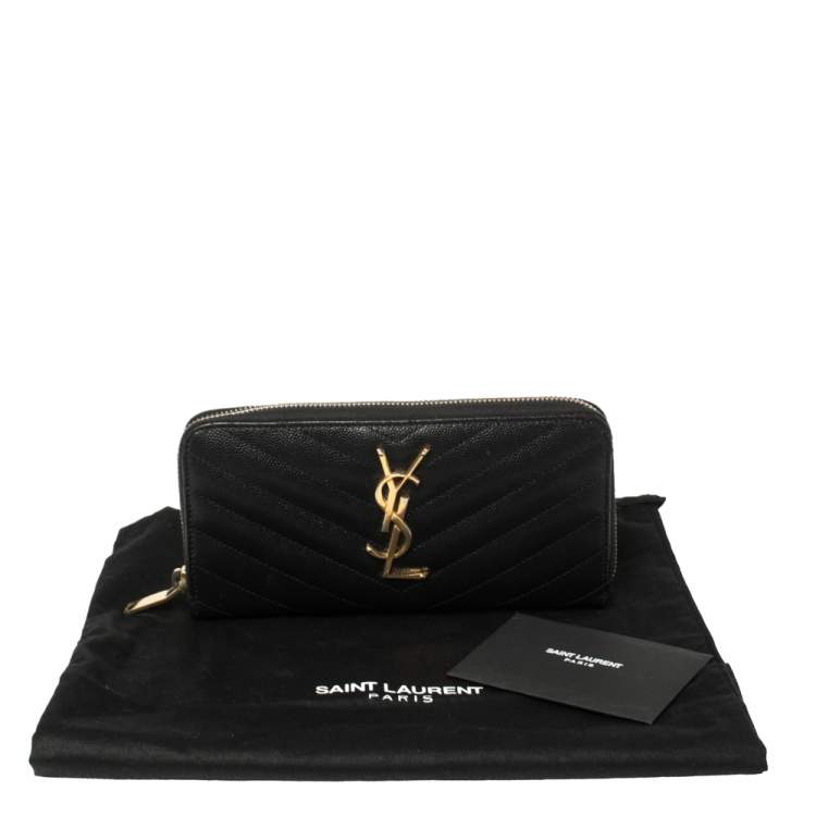 Pre Owned Saint Laurent Black Leather Monogram Zip Around Wallet