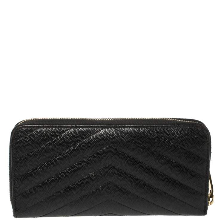 Pre Owned Saint Laurent Black Leather Monogram Zip Around Wallet