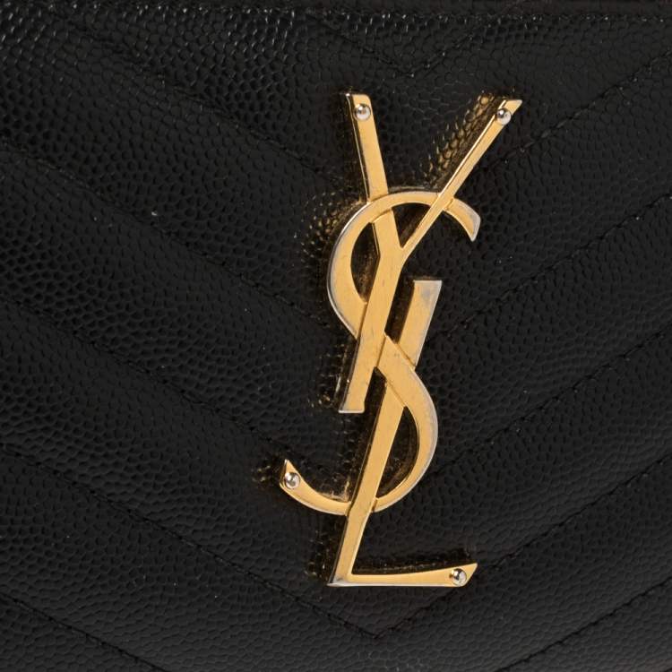 Pre Owned Saint Laurent Black Leather Monogram Zip Around Wallet