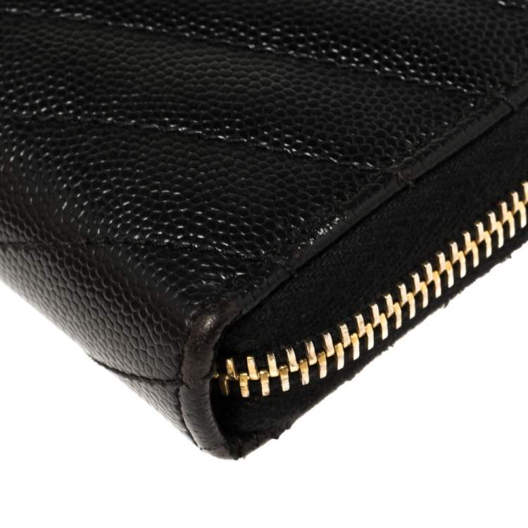 Pre Owned Saint Laurent Black Leather Monogram Zip Around Wallet