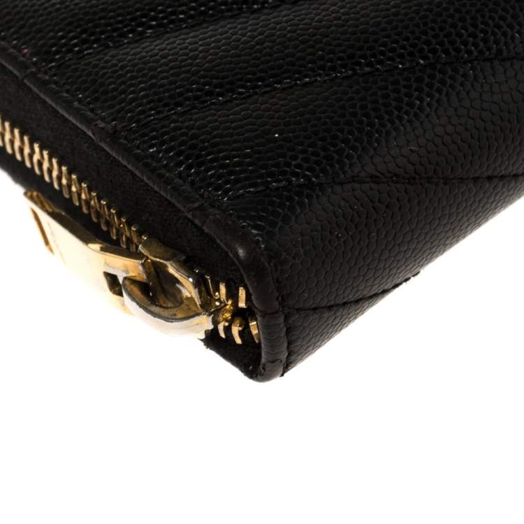 Pre Owned Saint Laurent Black Leather Monogram Zip Around Wallet