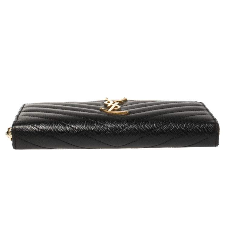 Pre Owned Saint Laurent Black Leather Monogram Zip Around Wallet