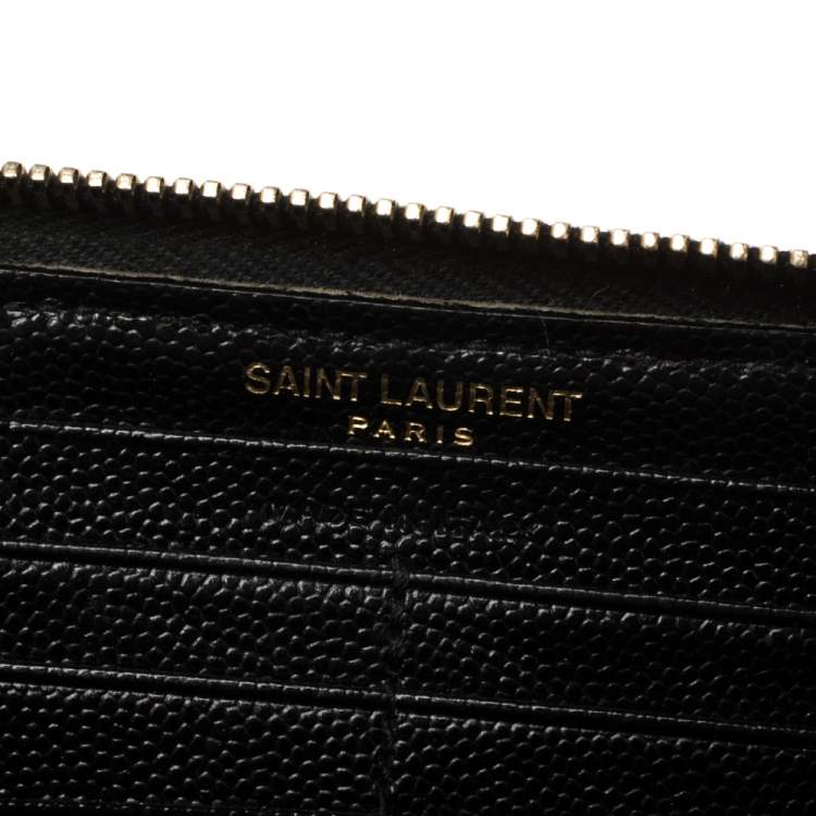 Pre Owned Saint Laurent Black Leather Monogram Zip Around Wallet