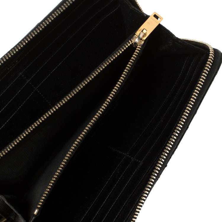Pre Owned Saint Laurent Black Leather Monogram Zip Around Wallet