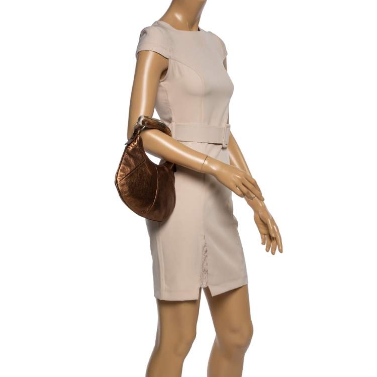 Pre Owned Saint Laurent Bronze Leather Mini Mombasa Hobo 