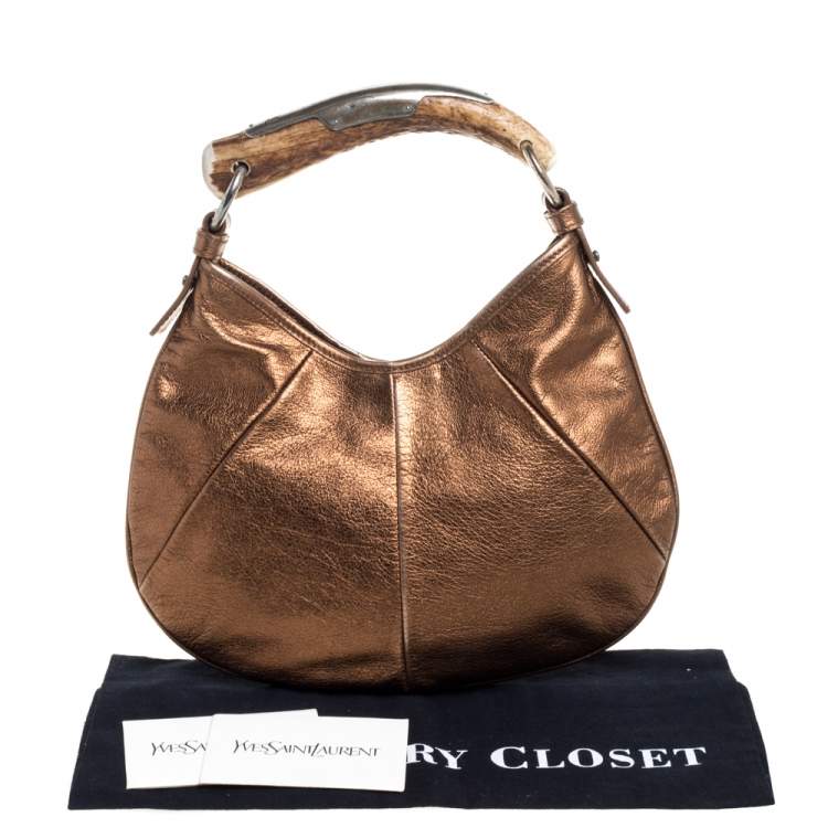 Pre Owned Saint Laurent Bronze Leather Mini Mombasa Hobo 
