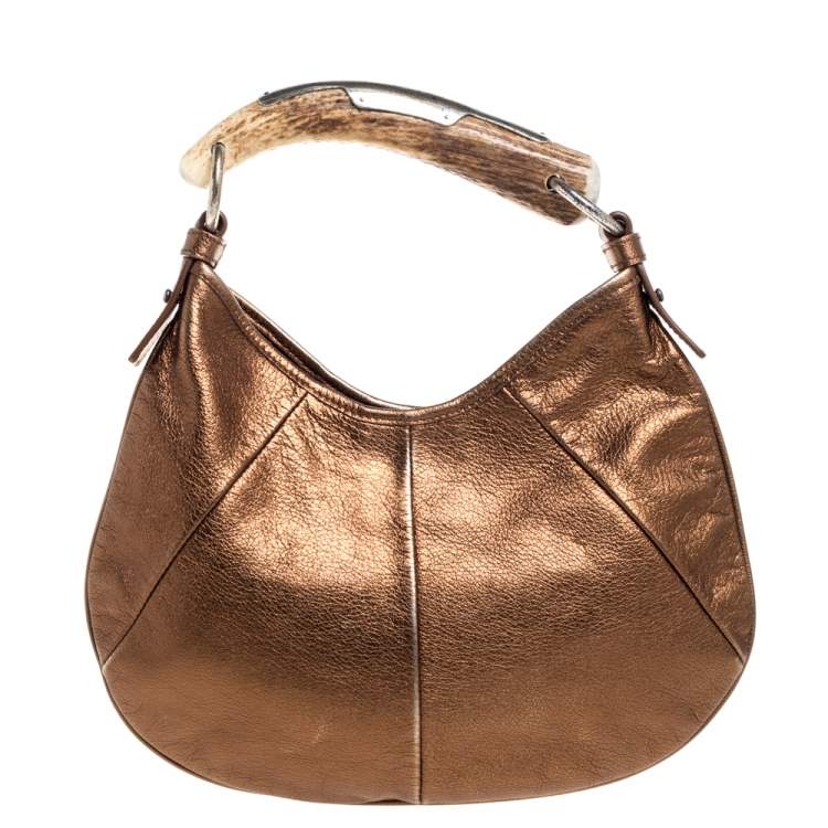 Pre Owned Saint Laurent Bronze Leather Mini Mombasa Hobo 