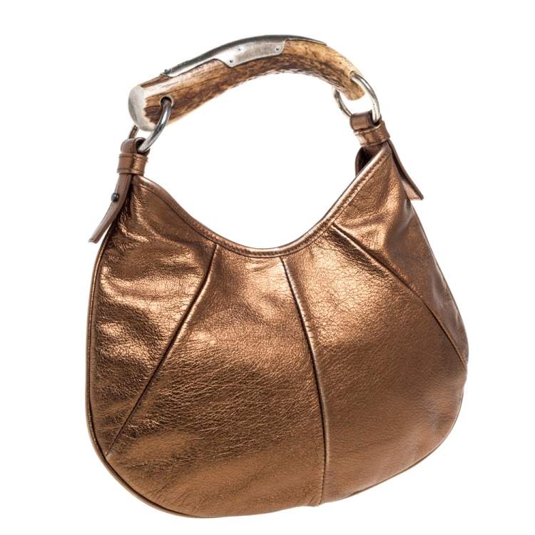 Pre Owned Saint Laurent Bronze Leather Mini Mombasa Hobo 
