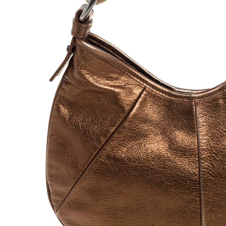 Pre Owned Saint Laurent Bronze Leather Mini Mombasa Hobo 