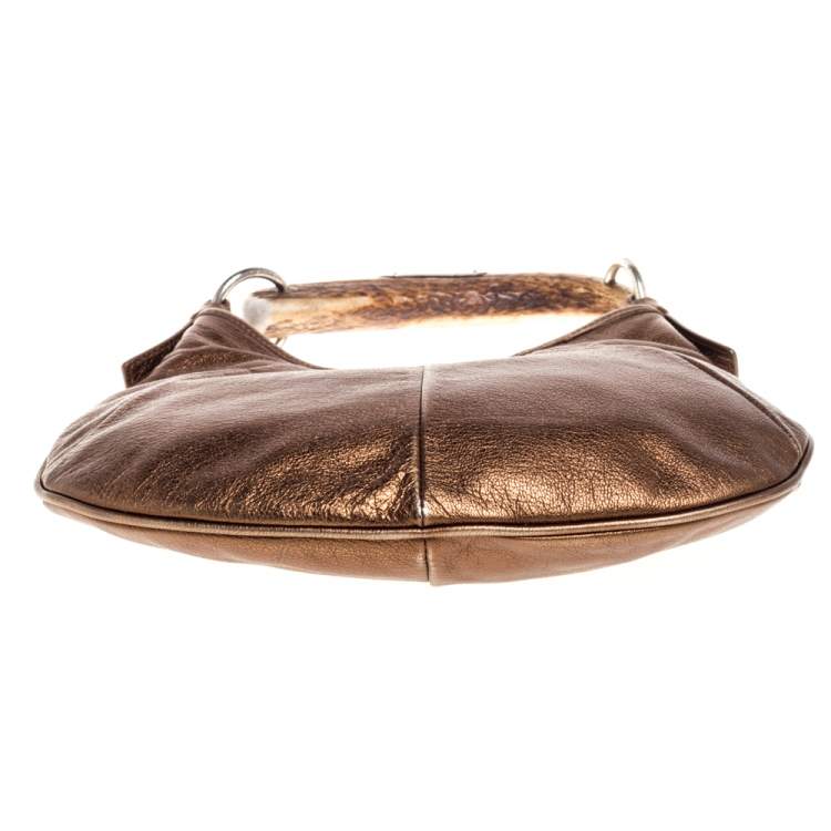 Pre Owned Saint Laurent Bronze Leather Mini Mombasa Hobo 