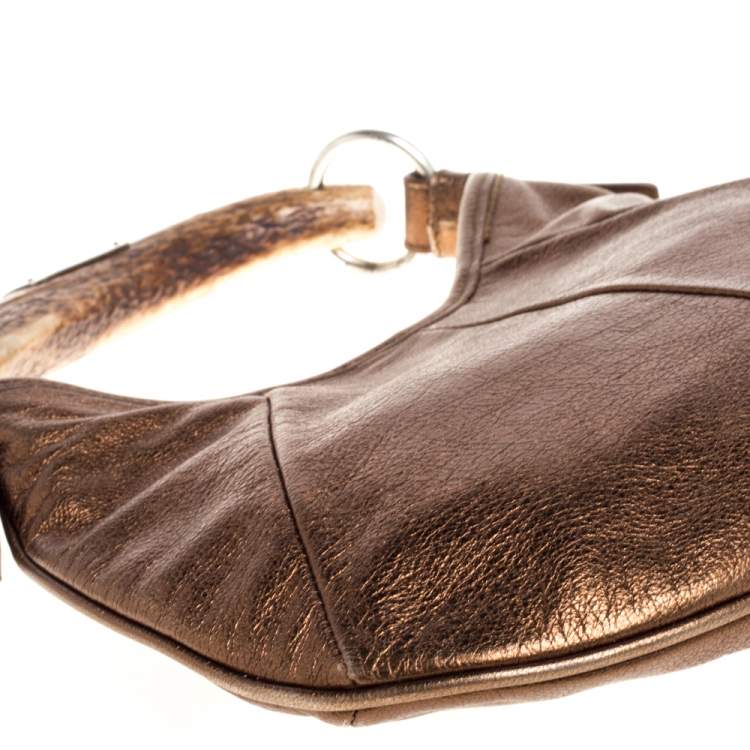 Pre Owned Saint Laurent Bronze Leather Mini Mombasa Hobo 