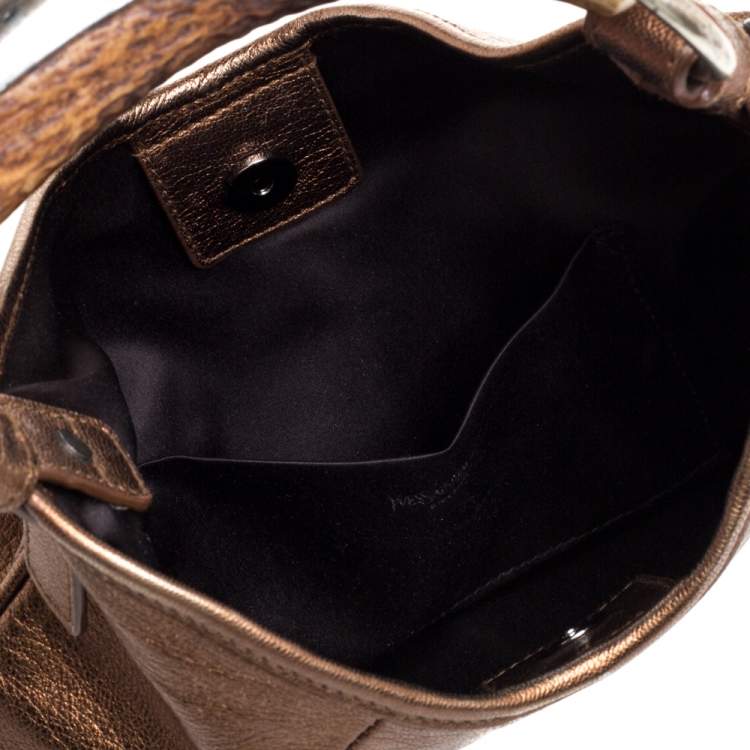 Pre Owned Saint Laurent Bronze Leather Mini Mombasa Hobo 