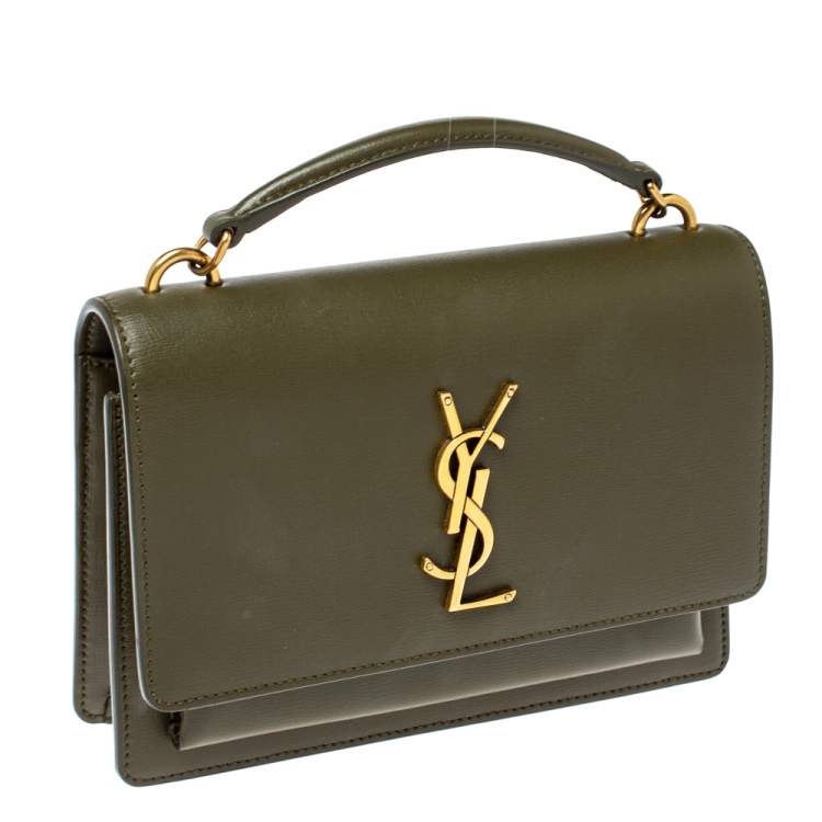 Pre Owned Saint Laurent Olive Green Leather Small Sunset Shoulder Bag