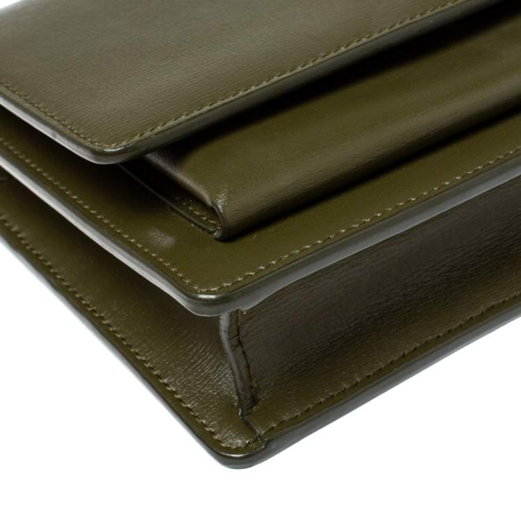 Pre Owned Saint Laurent Olive Green Leather Small Sunset Shoulder Bag