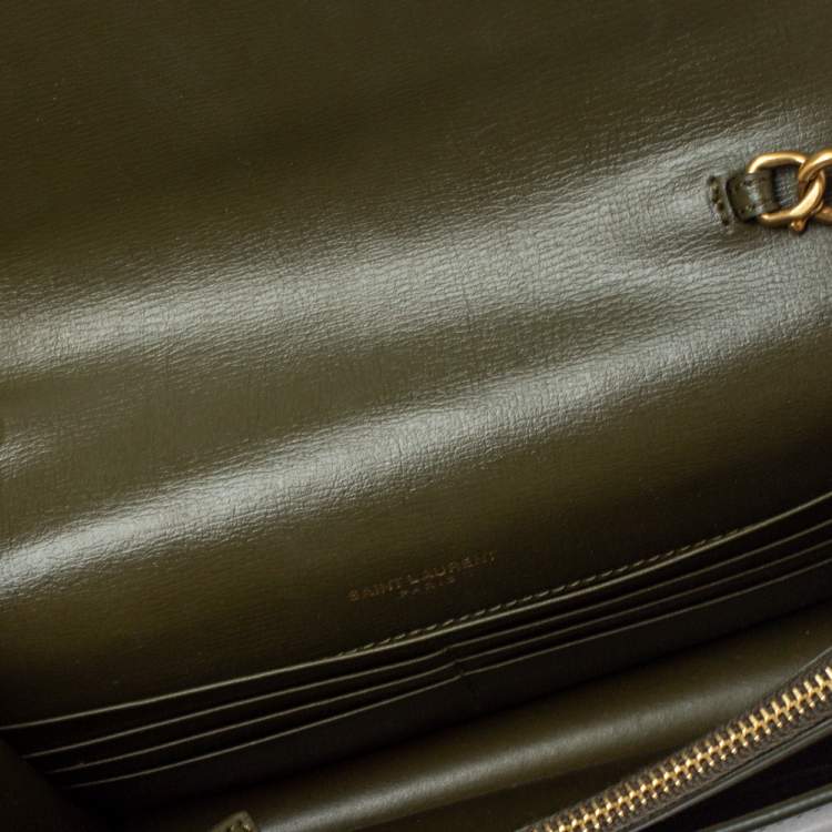 Pre Owned Saint Laurent Olive Green Leather Small Sunset Shoulder Bag