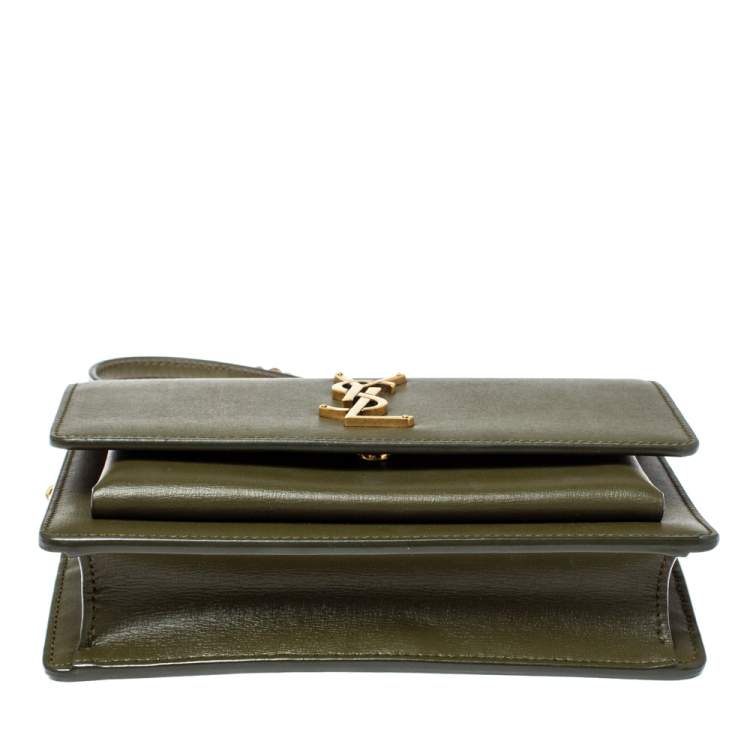 Pre Owned Saint Laurent Olive Green Leather Small Sunset Shoulder Bag