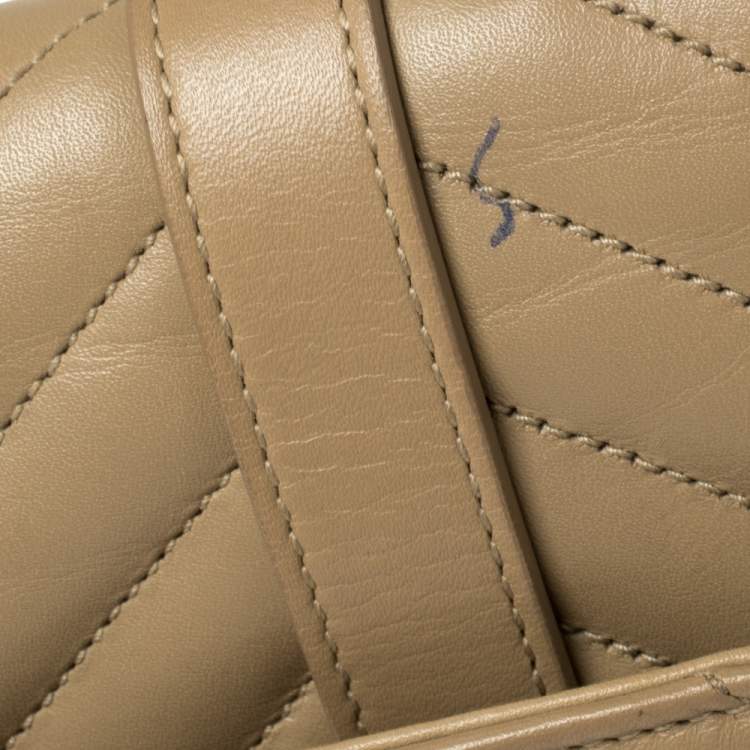 Pre Owned Saint Laurent Beige Matelassé Leather Large Cassandre Flap Bag