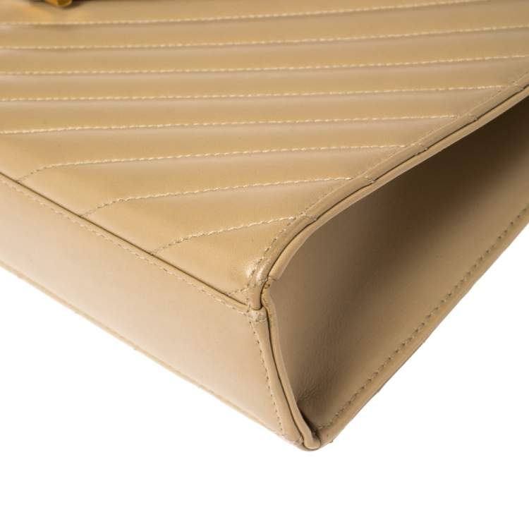 Pre Owned Saint Laurent Beige Matelassé Leather Large Cassandre Flap Bag