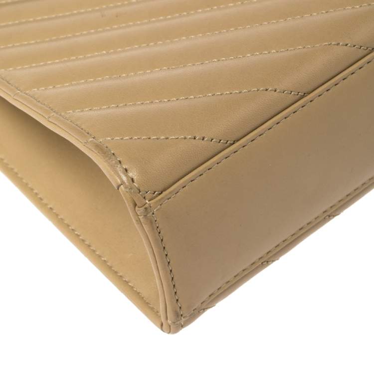 Pre Owned Saint Laurent Beige Matelassé Leather Large Cassandre Flap Bag