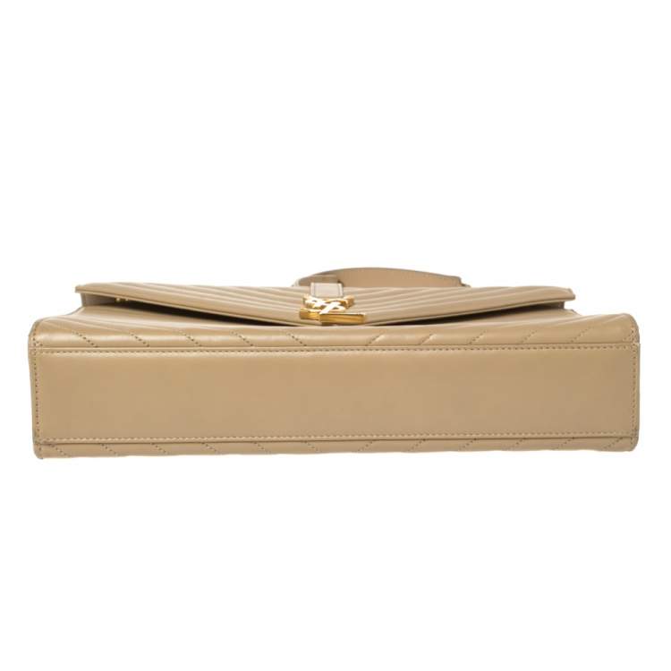 Pre Owned Saint Laurent Beige Matelassé Leather Large Cassandre Flap Bag