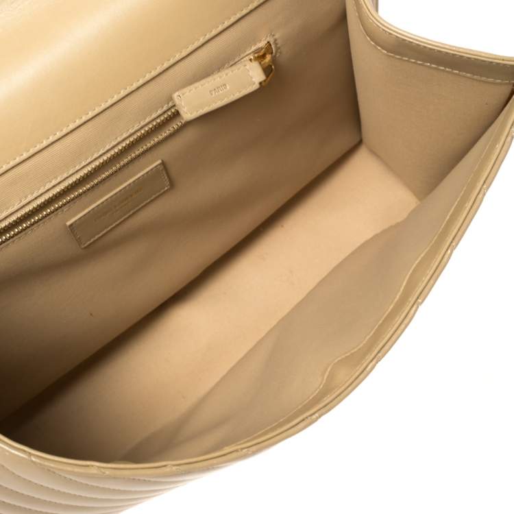 Pre Owned Saint Laurent Beige Matelassé Leather Large Cassandre Flap Bag