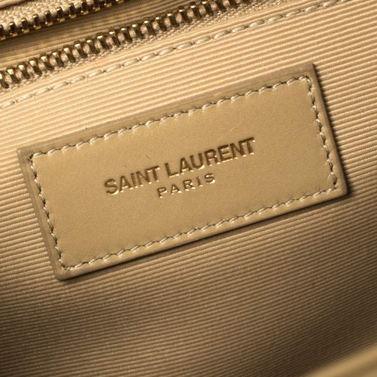 Pre Owned Saint Laurent Beige Matelassé Leather Large Cassandre Flap Bag