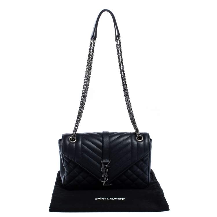 Pre Owned Saint Laurent Navy Blue Mix Matelassé Leather Envelope Shoulder Bag
